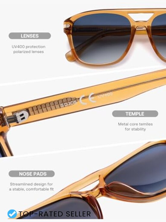 Vintage Oversized Aviator Square Polarized Sunglasses Unisex Retro Y2K main image 6